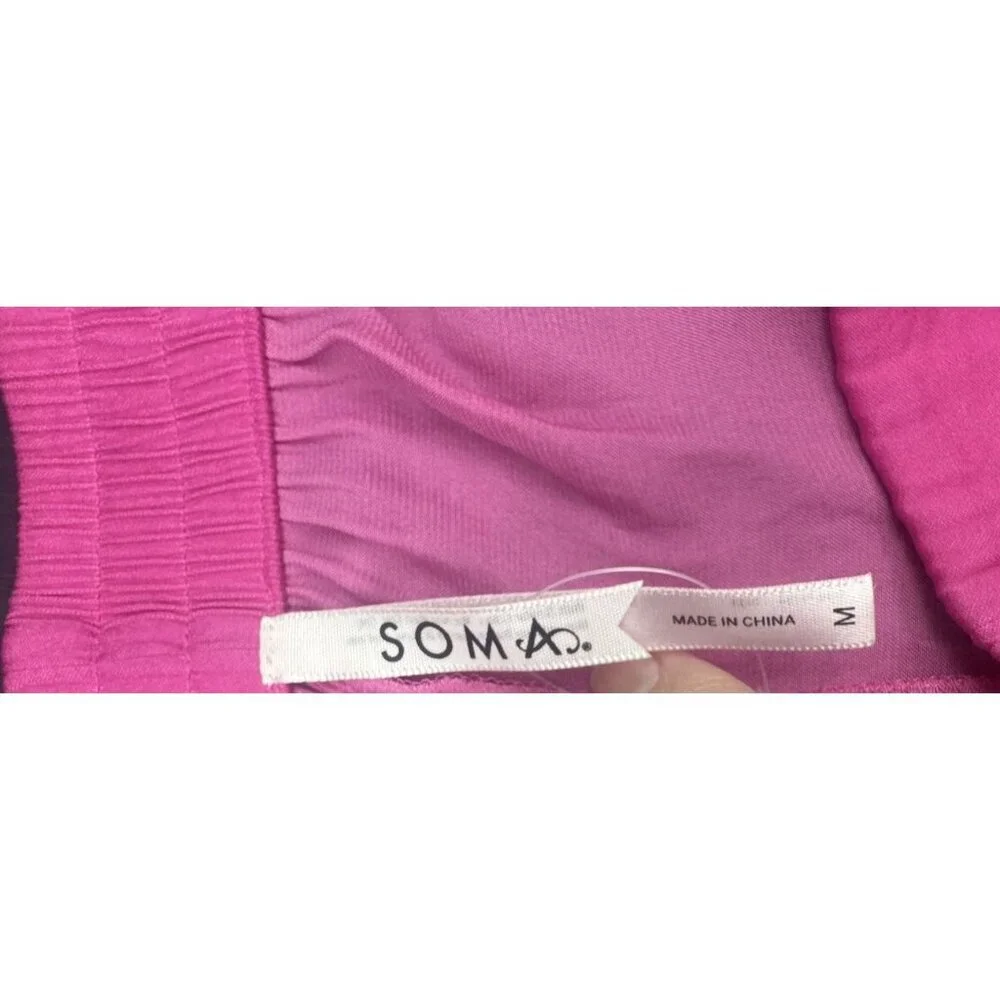 Soma Womens Deep Rose Pink‎ Lace Trim Satin Pajama Shorts M Loungewear Sexy